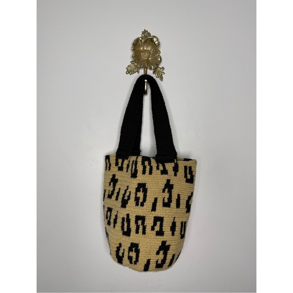 Soraya Hennessy Crochet Leopard Print Mini Tote Bag